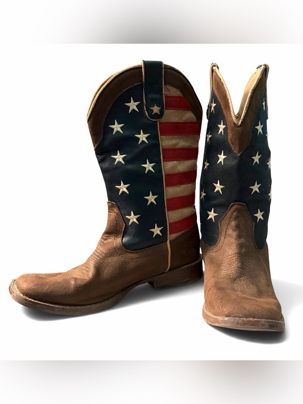 Roper Big Kids American Patriot Boots Size 6 Flag Square Toe Equestrian Cowboy